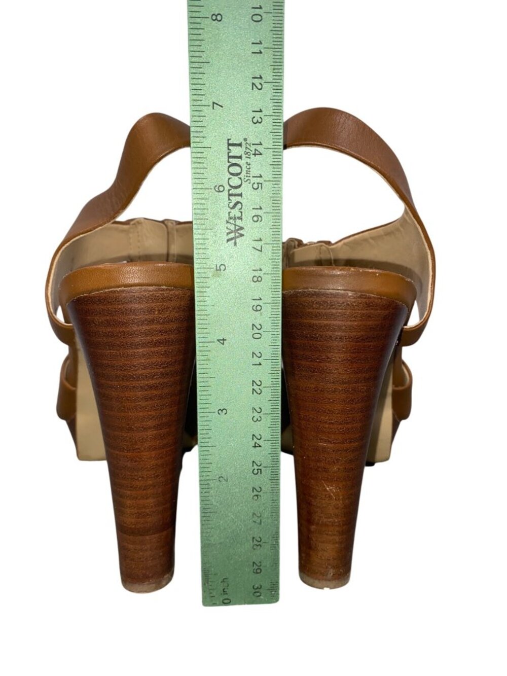 Michael Michael Kors Tan Leather Platform Heels Gold Zipper 5.5 Inch heels - Picture 7 of 12